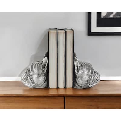 HomeRoots Set of Two 6" Silver Metal Dog Decorative Bookends - 5.5118" H x 4.7244" W x 4.8425" D
