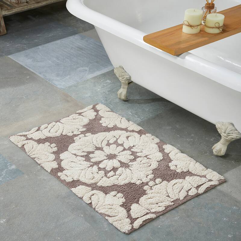Better Trends Medallion Collection 100% Cotton 2-Pc Set Bathroom Rugs-Soft & Super Absorbent, Non-Skid Latex, Machine Washable - 2 Piece Set (17" x 24" | 24" x 40") - Beige & Natural
