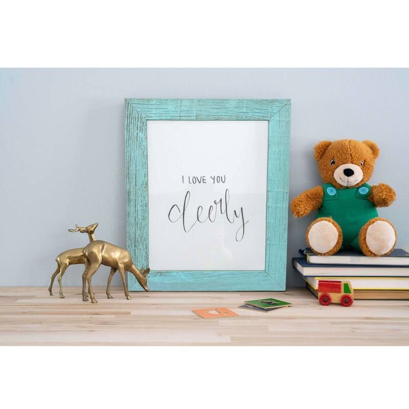 13" x 19" Rustic Farmhouse Light Aqua Blue Wood Frame