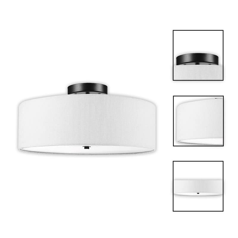 2 Light low profile flush mount light dark bronze, linen shade white light fixture metal ceiling light - N/A