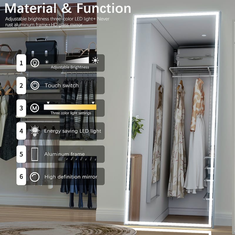 84 inches Rectangular Framed Dimmable Wall Mounted LED Bathroom Mirror in Silver