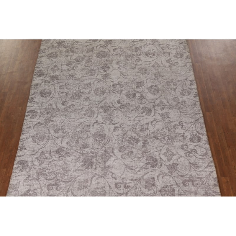 All-Over Floral Modern Oriental Area Rug Hand-Knotted Wool Carpet - 7'11"x 11'4"
