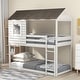 preview thumbnail 2 of 7, Twin Over Twin Floor Bunk Bed Wood Loft Bed with Roof, Window, Guardrail, Ladder (Antique White)