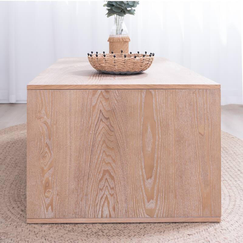 Rustic Beaded Edge Coffee Table -47.6" Rectangular Center Table with Open Storage Shelf