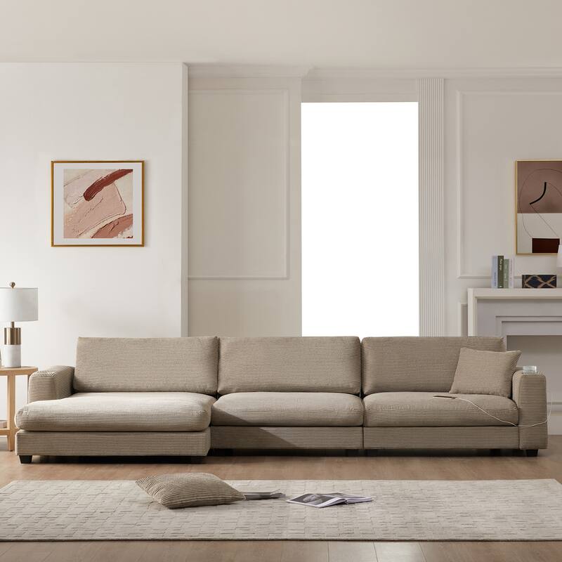 Merax Oversized Corduroy Sectional Sofa with Chaise