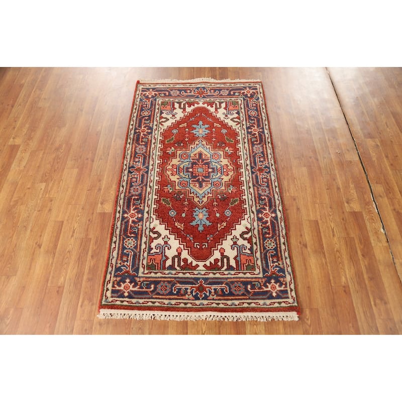 Hand Knotted Oriental 100% Wool Carpet Traditional Medallion Oranges & Rust Heriz (serapi) Area Rug - 5' 2'' X 2' 11''