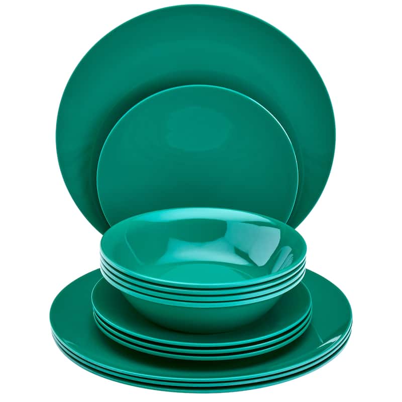 Tabletops Gallery Green 12 Piece Melamine Dinnerware Set