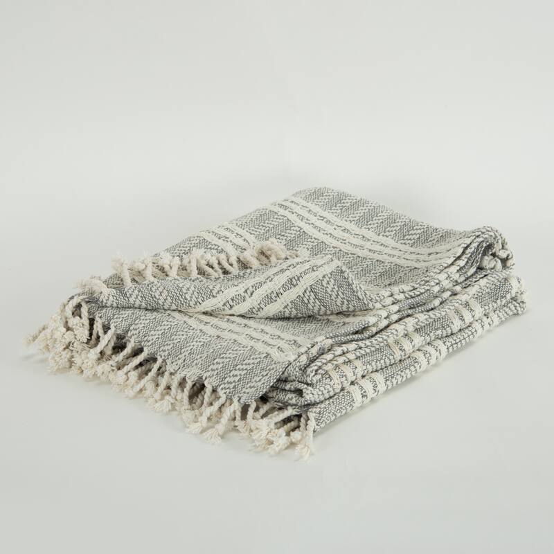 Rizzy Home Hand-made Modern Striped Throw Blanket - Grey/Natural