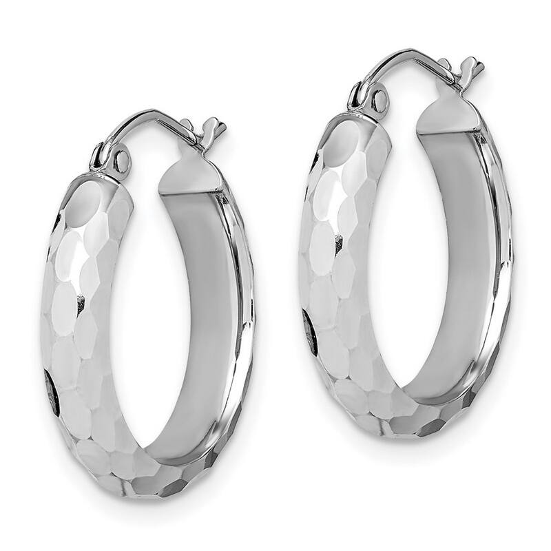 Curata 14k White Gold 21.2xmm Heavy Diamond Cut Hoop Earrings