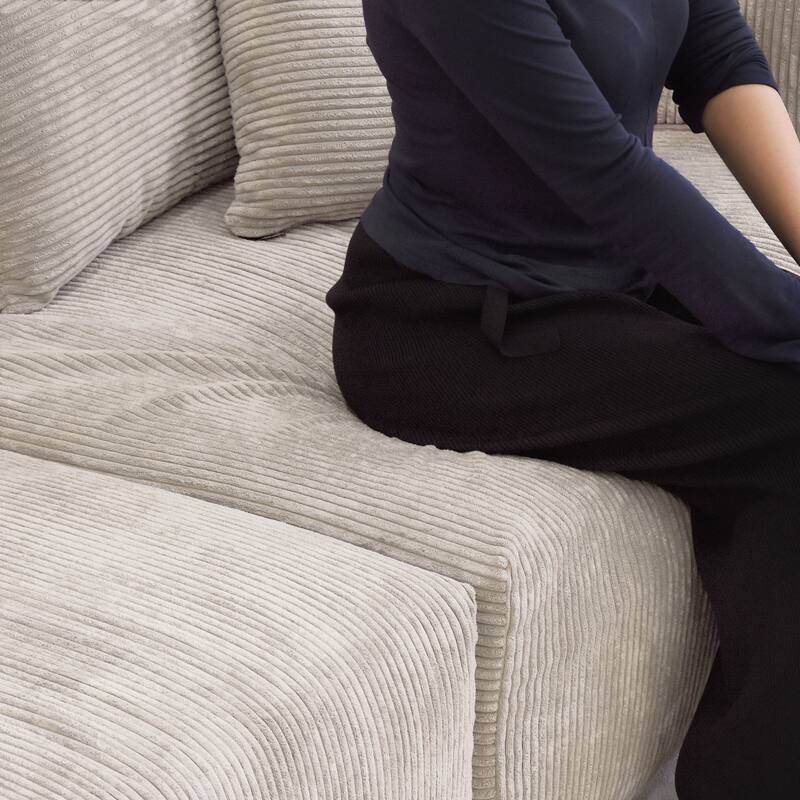 Modern 3-piece Sofa Set with Chaise Ottoman,Corduroy Modular Sectional Couch For Living Room