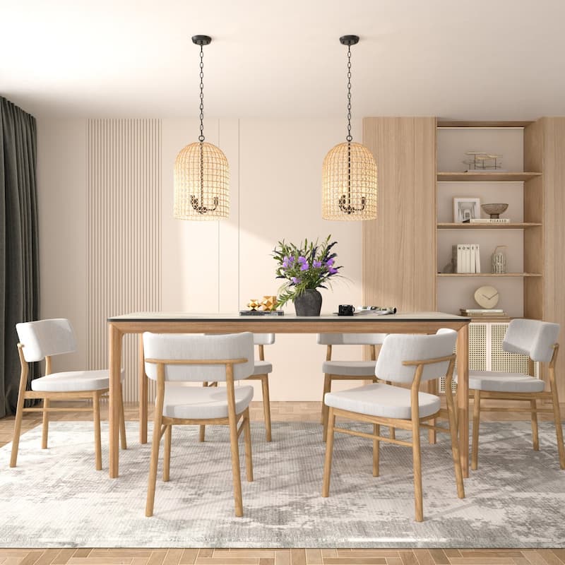 3-Light Dimmable Dome Pendant Light Rope Chandelier with Black Metal Chain