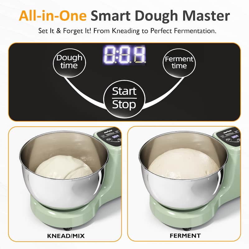 5.3QT Electric Dough Maker with Ferment Function, 5.3QT Dough Mixer - 0.6” L x 9.6” W x 9.7” H