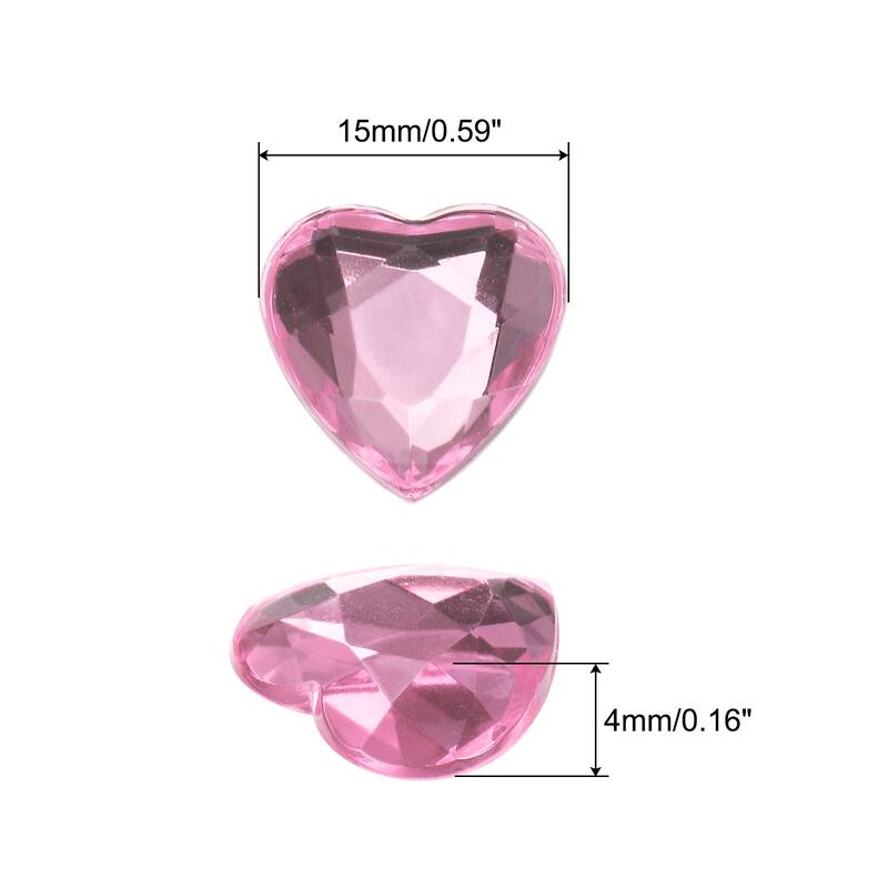 40 Pcs Acrylic Heart Rhinestone 15mm Flat Back Plastic Gems - Light Pink