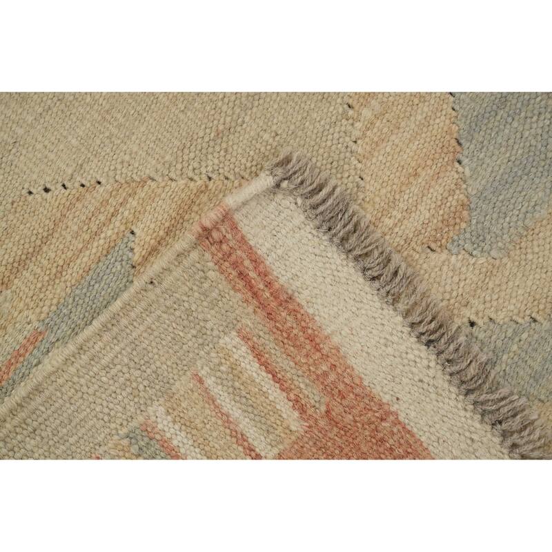 Hand Woven Oriental 100% Wool Carpet Southwestern Tribal Beige & Ivories Kilim Area Rug - 9' 2'' X 6' 2''