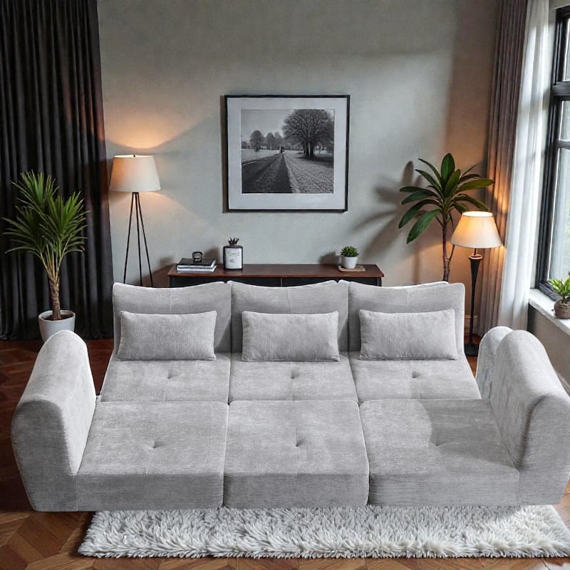 Modular Cloud Sofa, Convertible Folding Sofa Bed, 3-Seat Cushioned Sectional Couch for Living Room Bedroom