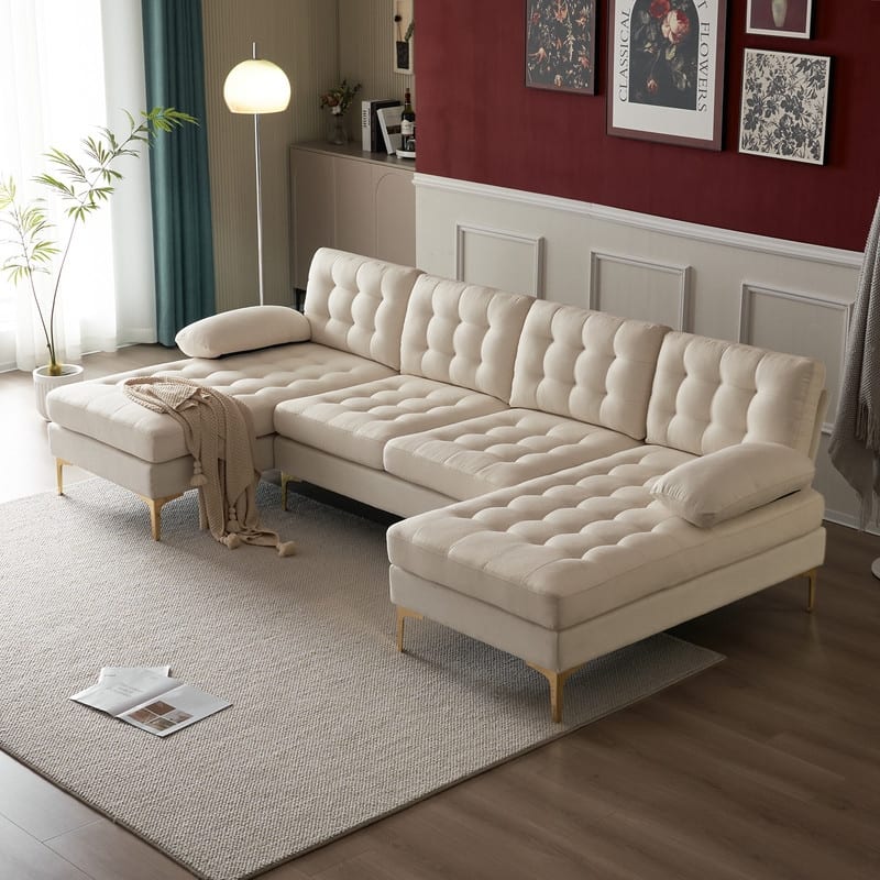 U-shaped Soft-Covered Armrest Backrest Seat Sectional Sofa Beige