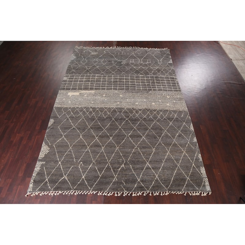 Trellis Modern Moroccan Wool Area Rug Hand-knotted Living Room Carpet - 9'11" x 14'6"