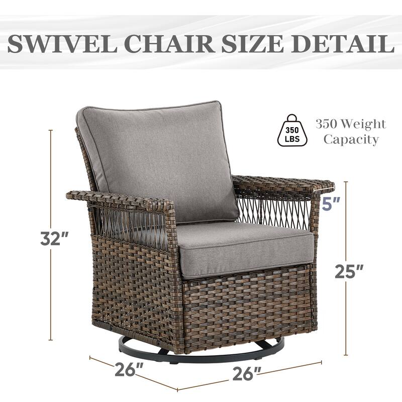 3 Pieces Patio Swivel Chair Gliders Chair with Table