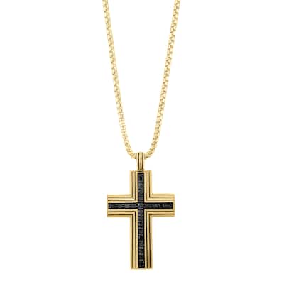 EFFY Men's Gold-Plated 925 Sterling Silver Black Spinel Cross Pendant Necklace