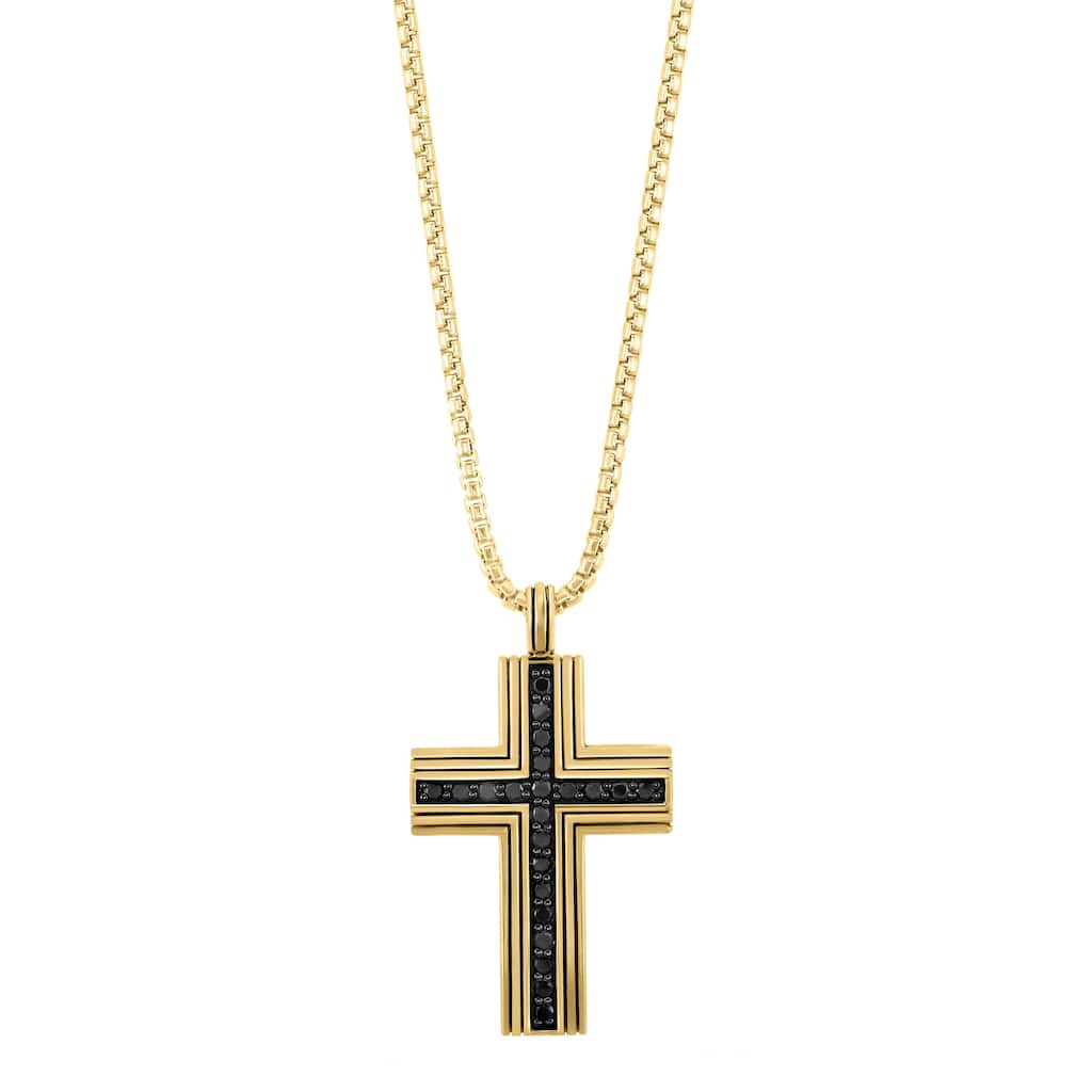 EFFY Men's Gold-Plated 925 Sterling Silver Black Spinel Cross Pendant Necklace