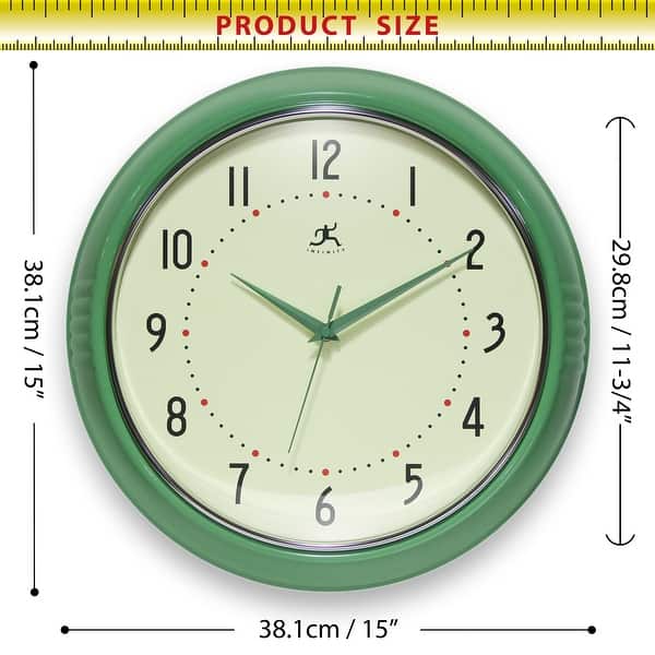 dimension image slide 18 of 29, Infinity Instruments Round Retro Kitchen Wall Clock by Infinity Instruments
