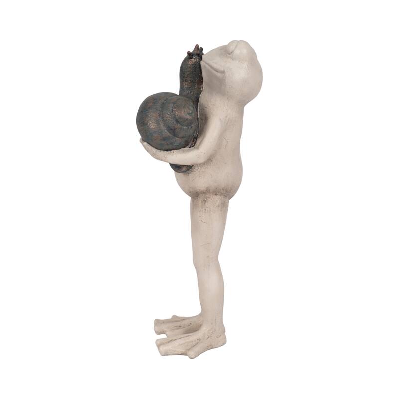 Sagebrook Home 12" Frog And Snail Hug Statue, Grey Polyresin and Metal