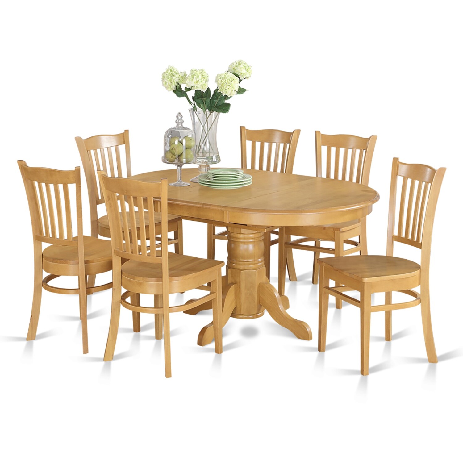 7 Piece Formal Oval Dinette Table With Leaf And 6 Dining Chairs Oak Overstock 10296393
