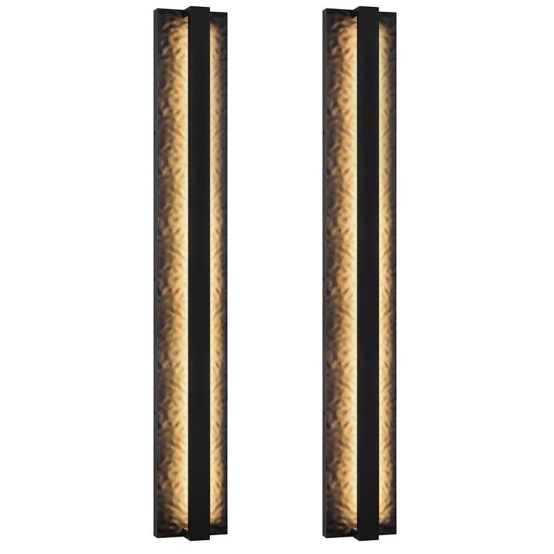 Outdoor LED Wall Light Handmade Textured Linear Black Wall Sconces - 31.5inch/2Pack