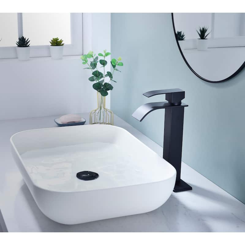 Waterfall Bathroom Sink Single Handle Faucet with Pop Up Drain, No Overflow, Corrosion and Rust Resistant