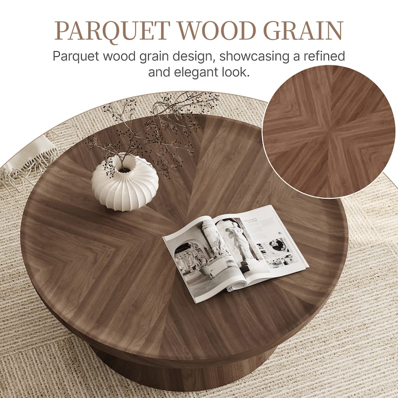 Round Walnut Nesting Coffee Tables 2-Piece Set - Modern Living Room Wooden Accent Tables, Stackable & Separable