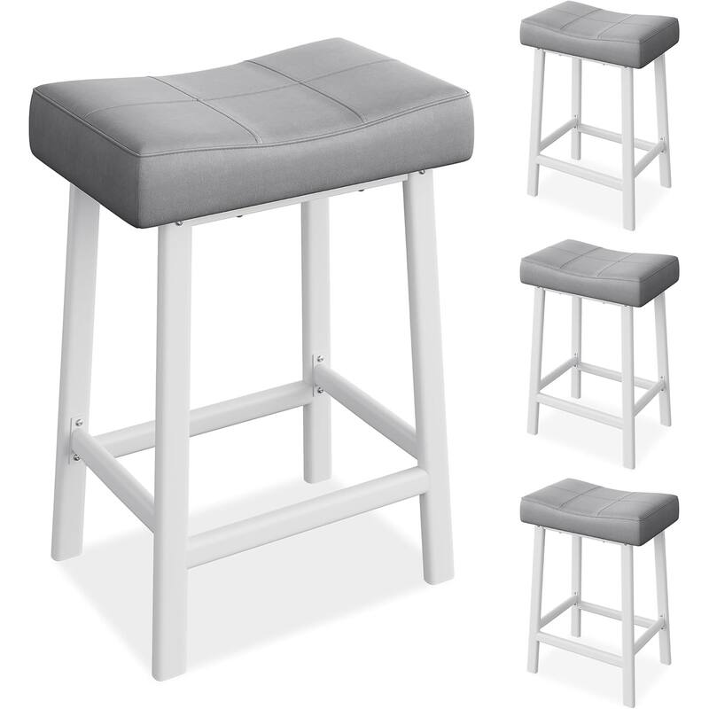 Bar Stools Set of 4, 24" Counter Height Upholstered Padded Barstools with Curved Surface