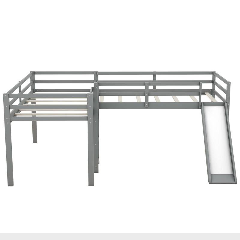 L-Shaped Twin Loft Bed with Built-in Slide and Ladder, Corner Design, Ideal for Small Spaces, No Box Spring Required