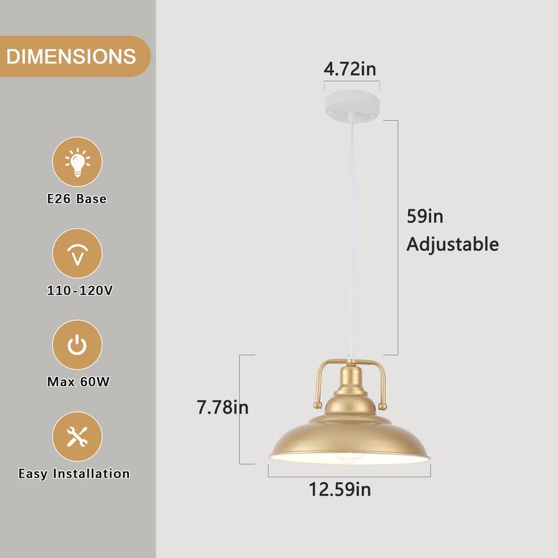 1-Light Rustic Hanging Kitchen Pendant Light Island Ceiling Light with Metal Shade for Dining Room