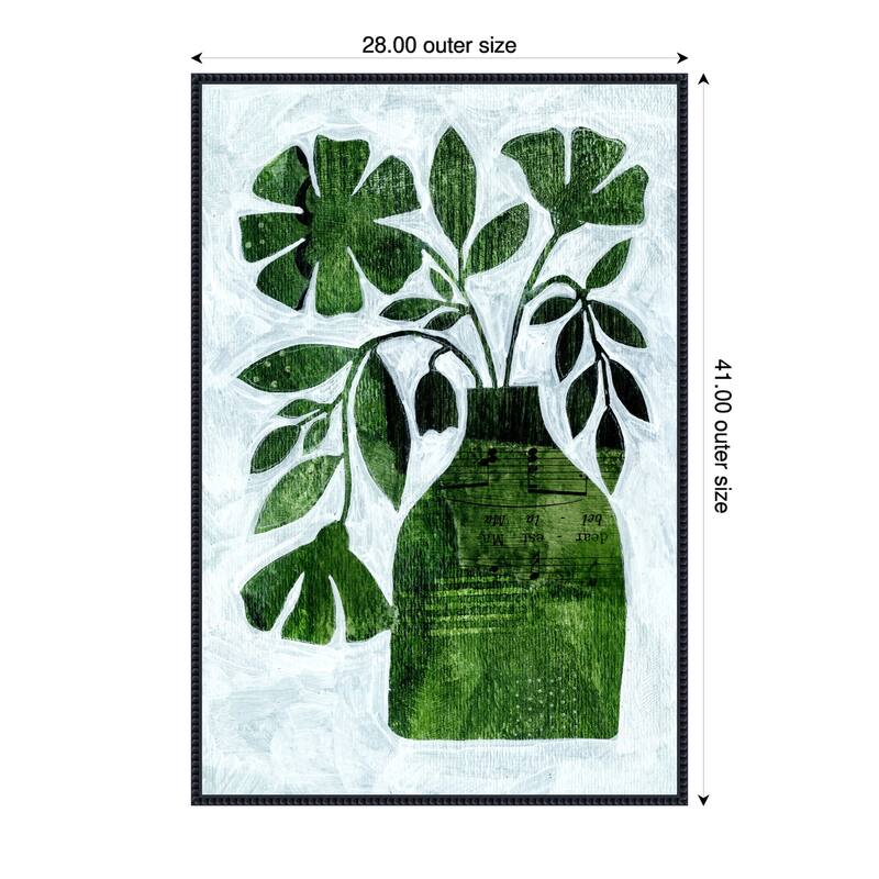 Abstract Green Floral No 2 by Susan Black Framed Canvas Wall Art Print - 28 x 41 in