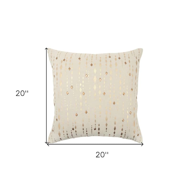 HomeRoots 20" Gold and Ivory Cotton Pillow With Beads Edges