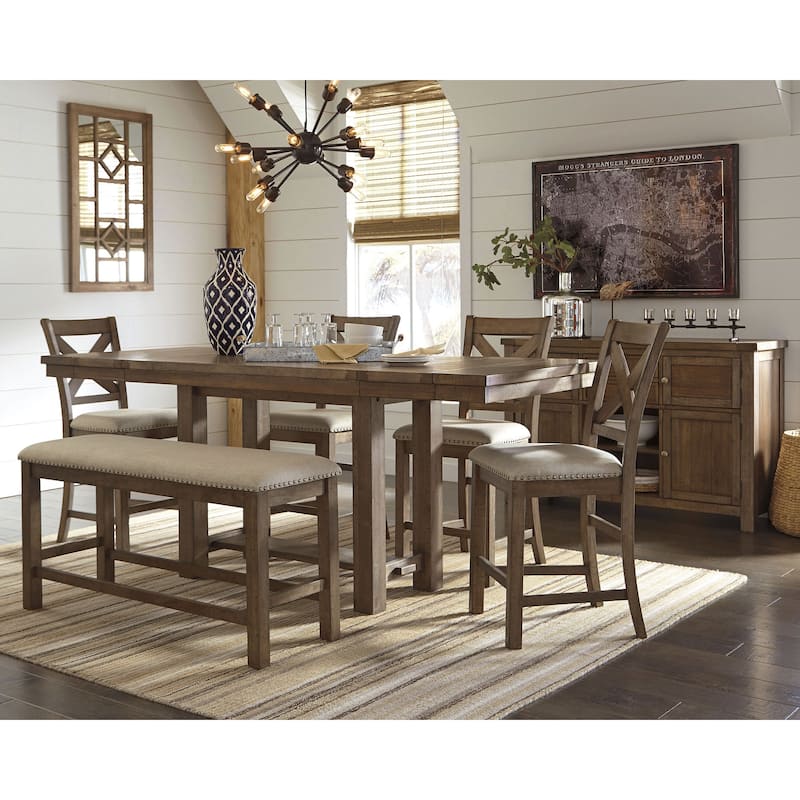 Signature Design by Ashley Moriville Grayish Brown 7-Piece Counter Height Dining Package