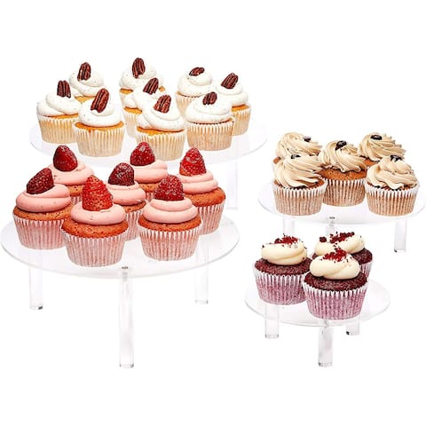 Round Acrylic Cake Stands, Clear Dessert Display Holders in 4 Sizes (4 Pack)