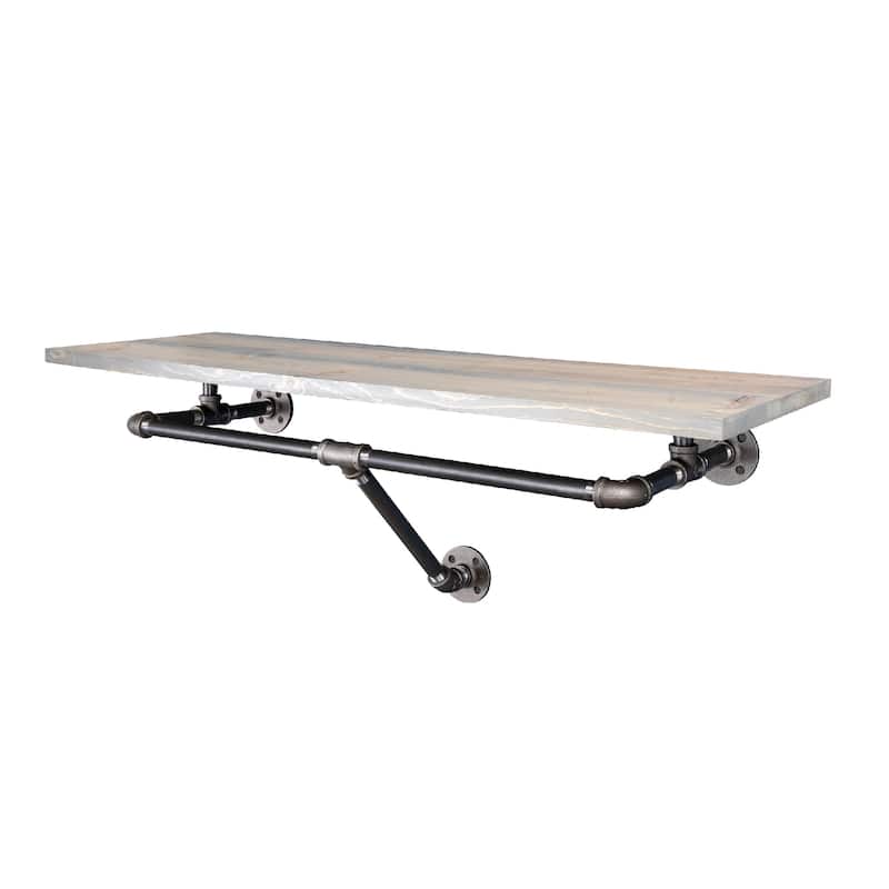 PIPE DECOR 36" Wall Mounted Clothing Rack with Wood Shelf and Industrial Steel Pipe - Riverstone Grey