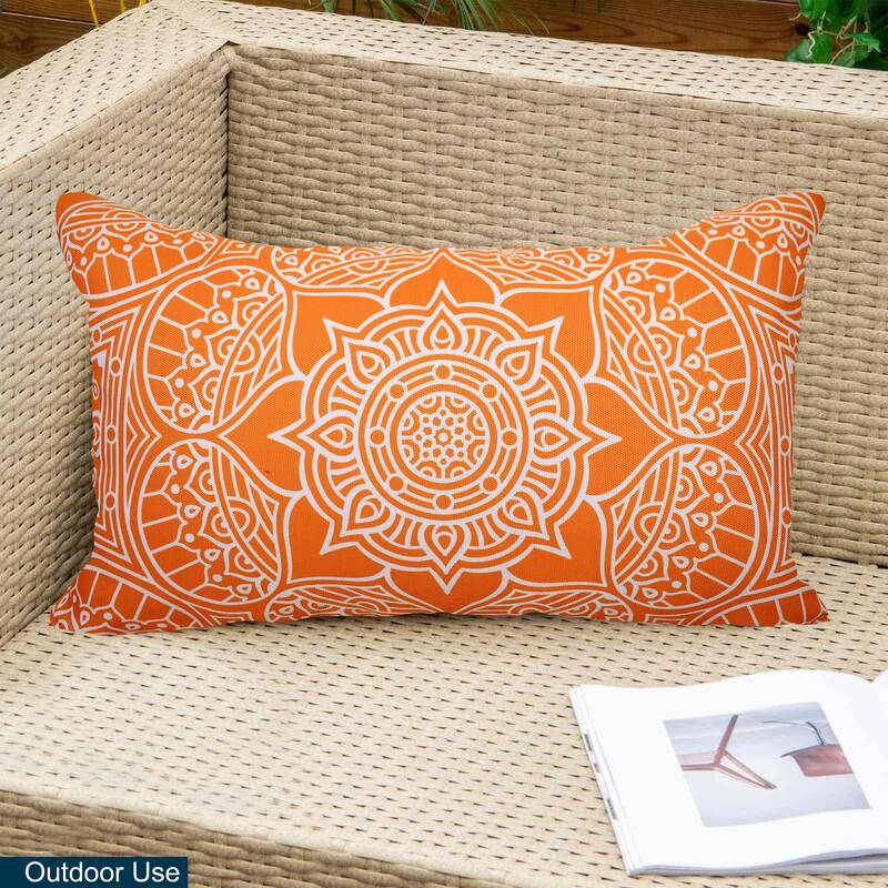Decorative Indoor/Outdoor Weatherproof Lumbar Throw Pillows with Inserts (Set of 2) -12x20 - 18x18 Inches