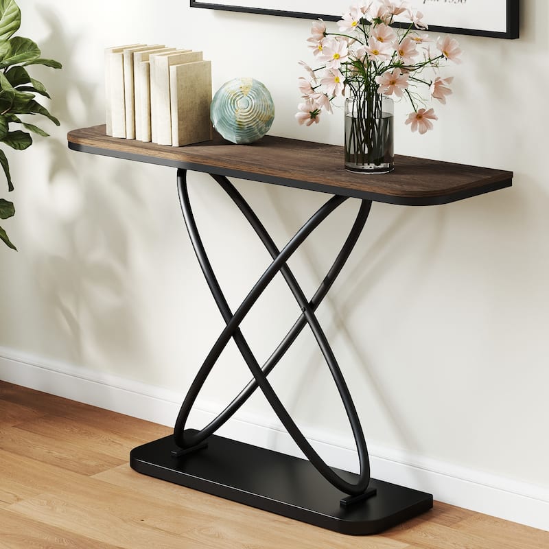 47.4" Industrial Console Table for Entryway Sofa Table - 47.4"L x 14"W x 32.8"H - Walnut Brown