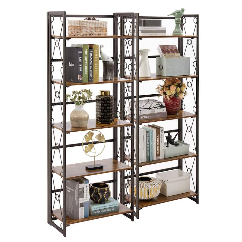 VECELO Contemporary 5-Shelf Display Bookcase, Industrial 62" Tall Bookshelf Storage Organizer