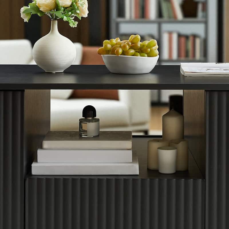 46.5" Modern Oval Coffee Table with Drawers, Hidden Storage & Curved Panel Design, Luxury Center Table