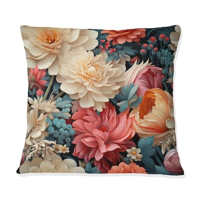 Designart "Fantasy Foliage Botanical Peonies Pattern" Floral Printed Throw Pillow