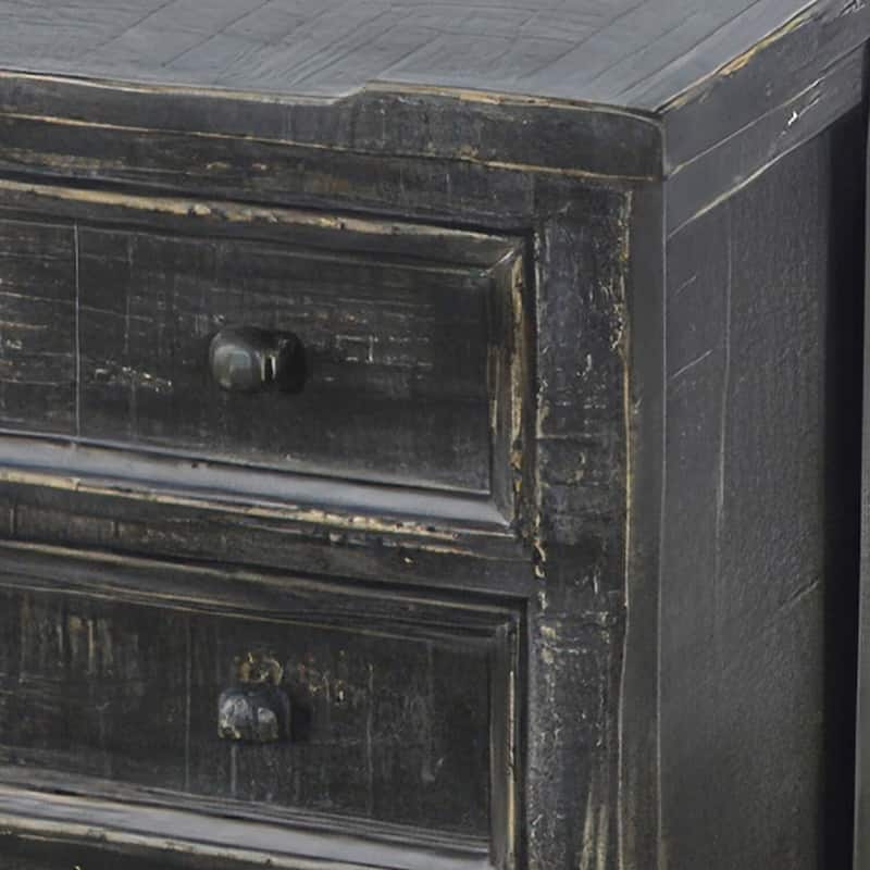 28 in. Rustic Black Rectangle Wood End Table with Storage Drawer for Convenience