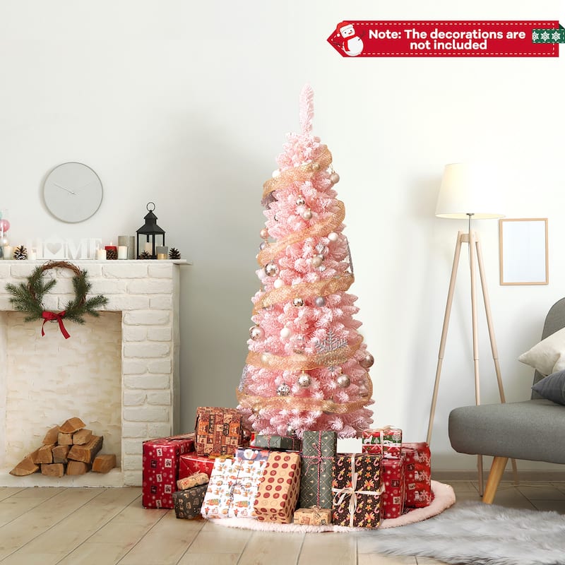 Gymax 5/7/8/6 FT Artificial Pink Christmas Tree w/ 328/635/1000/460