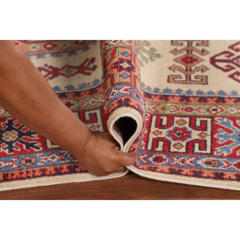 Traditional Beige Kazak Area Rug Handmade Oriental Wool Carpet - 4'11" x 6'7"