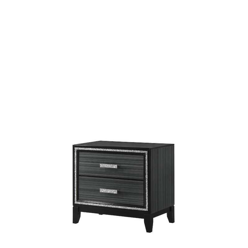 Weathered Black Finish Nightstand with Two Spacious Drawers - Black