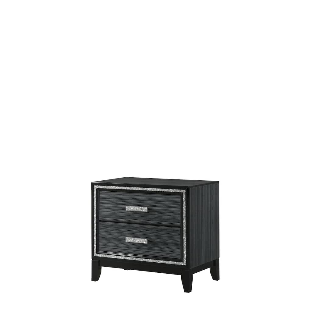 Weathered Black Finish Nightstand with Two Spacious Drawers