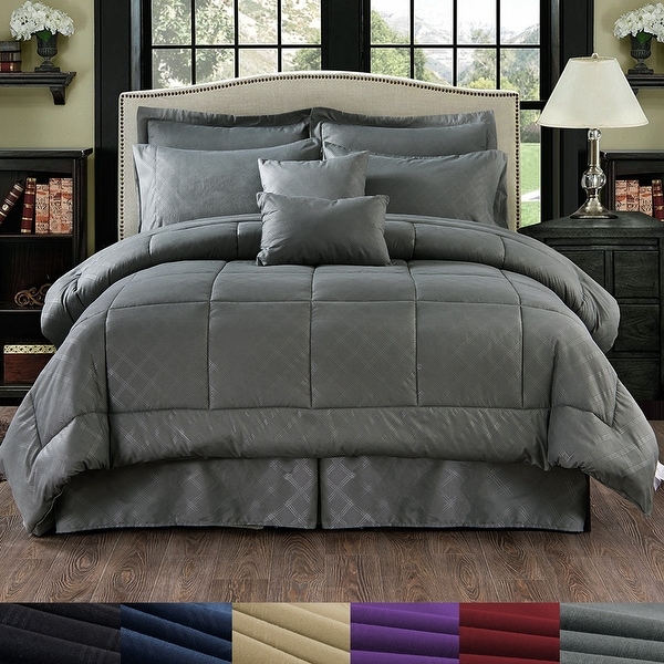 Luxurious 10 Piece Comforter Set Plaid Design Bed In A bag On