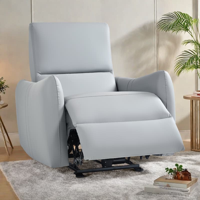 PU Leather Wall Hugger Recliner Chair with USB and Type-C Ports, Power Button Recline, and 330 lbs Capacity - Blue Gray